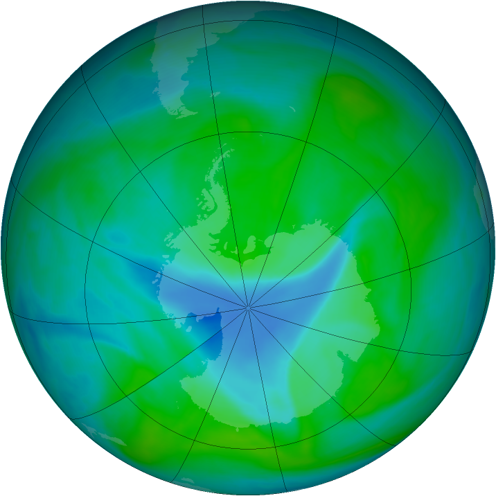 Antarctic ozone map for 25 December 2007